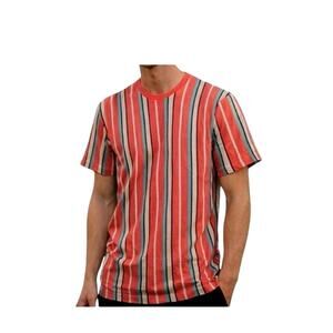 San Francisco Work Shirt Mens Size M Pink Stripe Short Sleeve Crew Neck Cotton